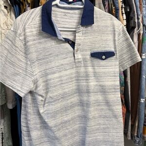 Saks Fifth Avenue Light Gray Polo with Navy Trim